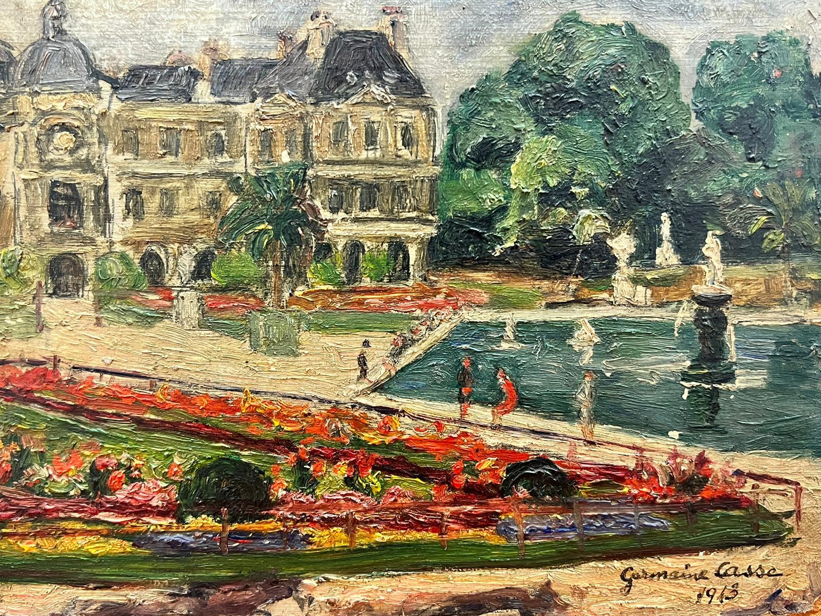 Jardins Luxembourg Paris 1940's Impressionista francese firmato Olio Fiori Parco 1
