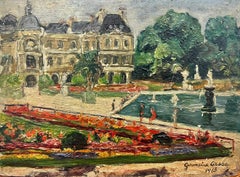 Jardins Luxembourg Paris 1940er Jahre Französisch Impressionist signiert Öl Blumen Parklandschaft