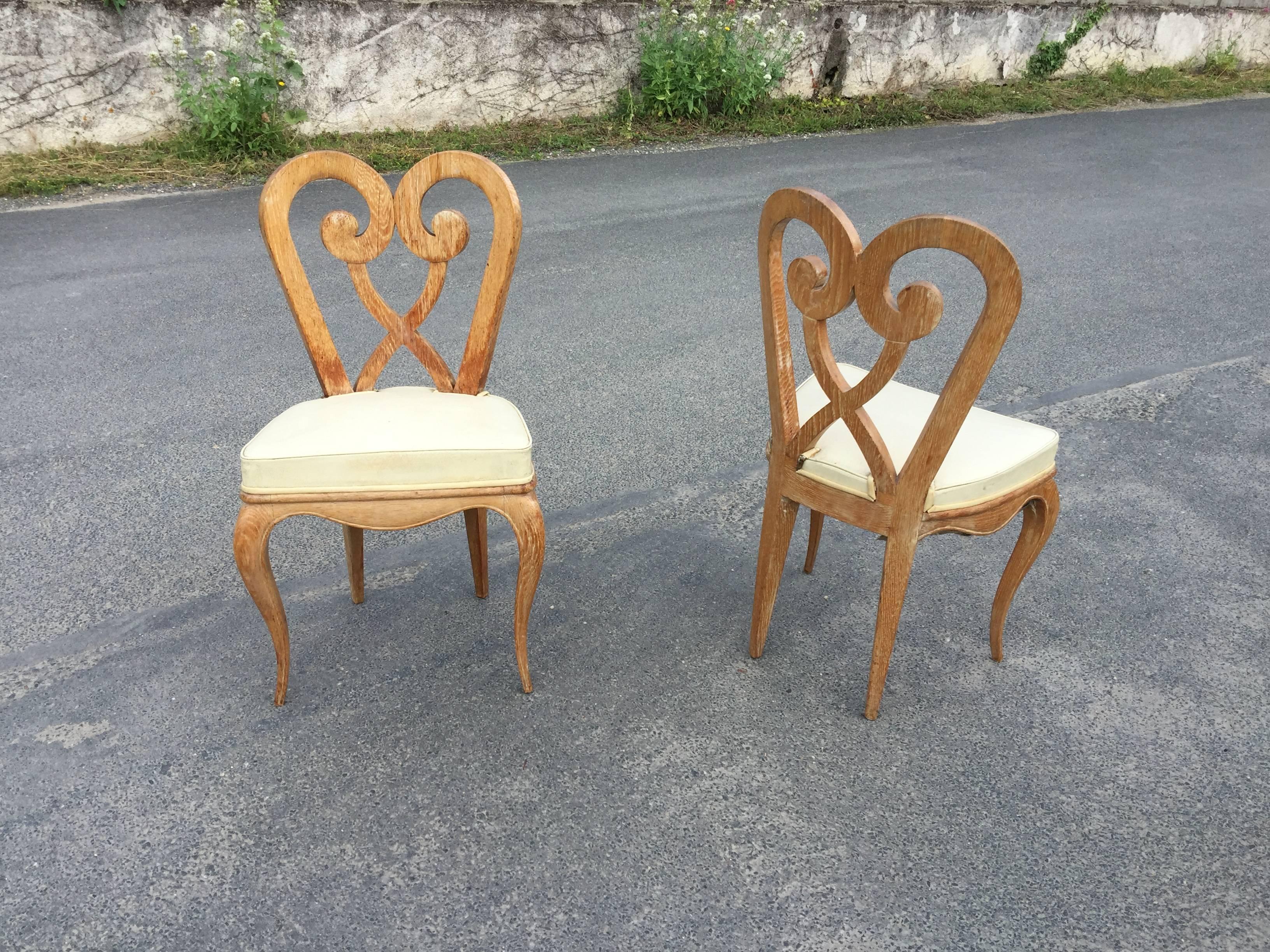 Mid-20th Century Germaine Darbois-Gaudin, Set of Six Art Deco Chairs, circa 1940 For Sale