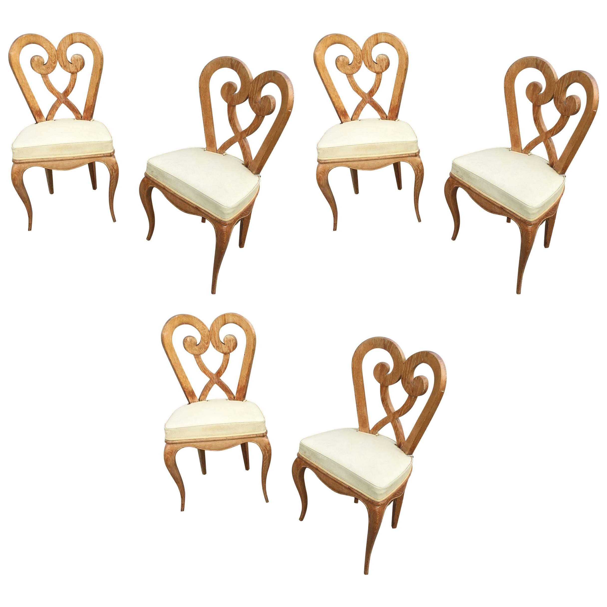 Germaine Darbois-Gaudin, Set of Six Art Deco Chairs, circa 1940 For Sale