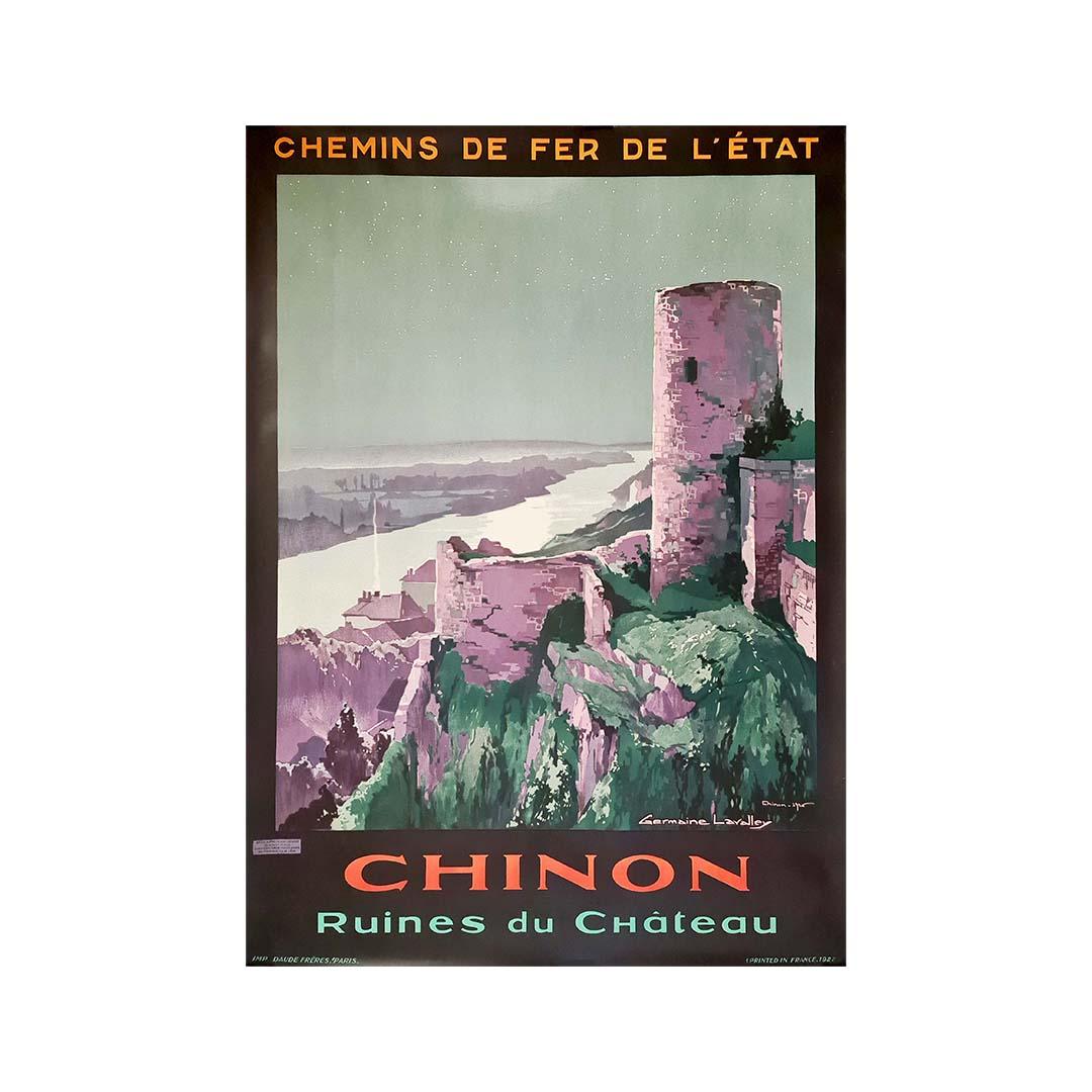 original 1927 poster for the french state railroad - Chinon Ruines du chateau - Print by Germaine Lavalley