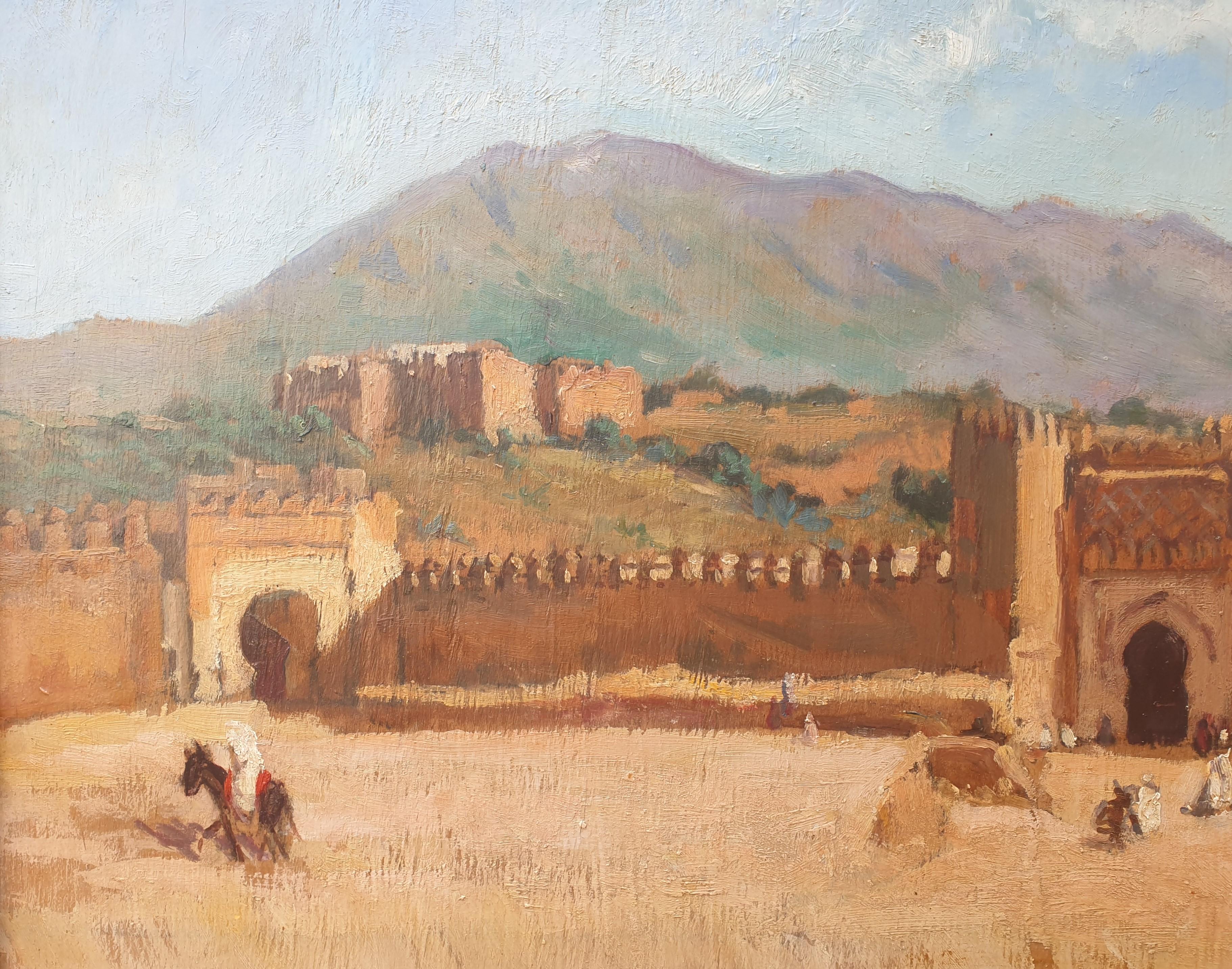 Painting orientalist REY with PONTOY Marocco Fez Boujloud square Bab Gate  1
