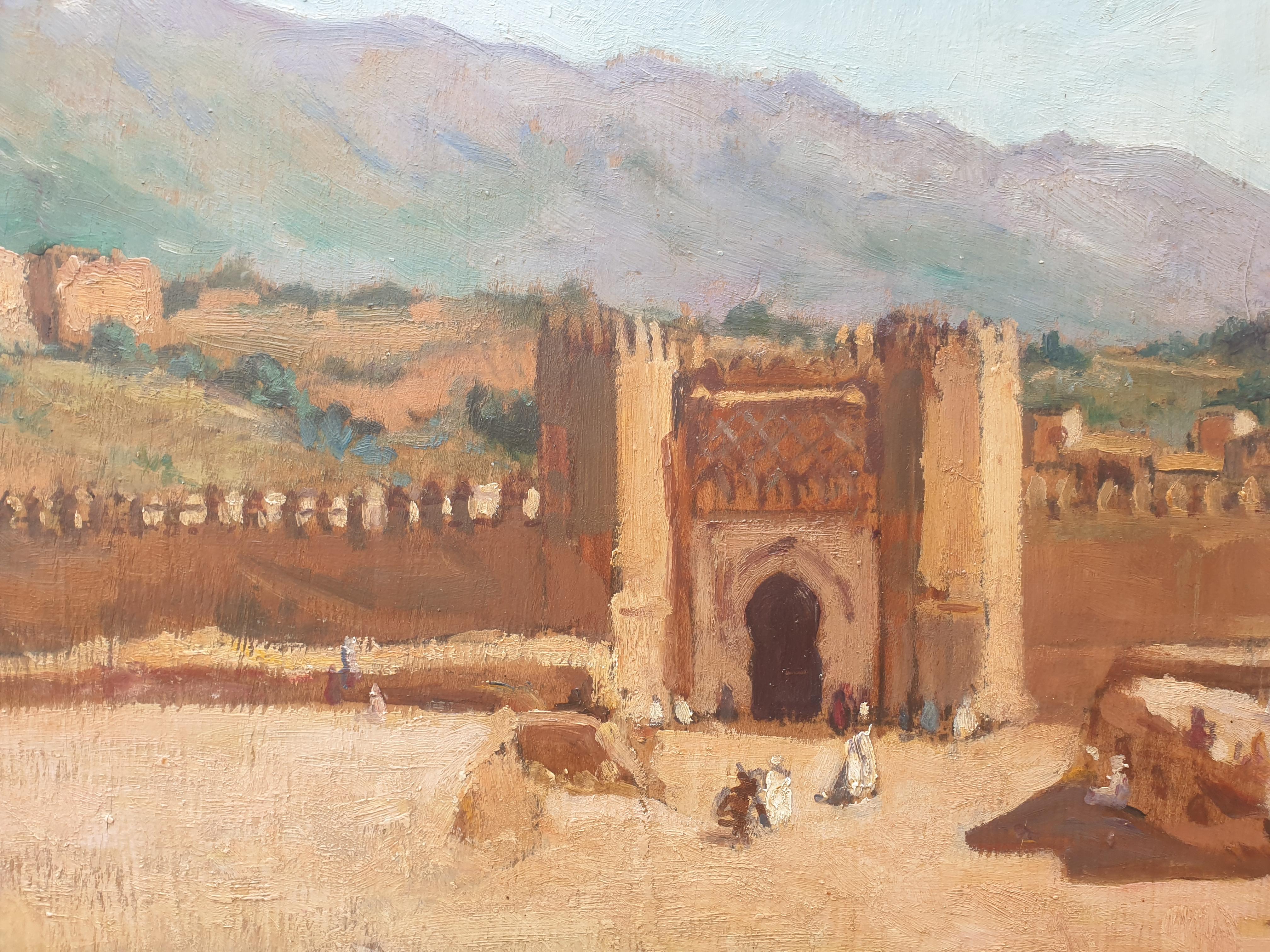 Painting orientalist REY with PONTOY Marocco Fez Boujloud square Bab Gate  3