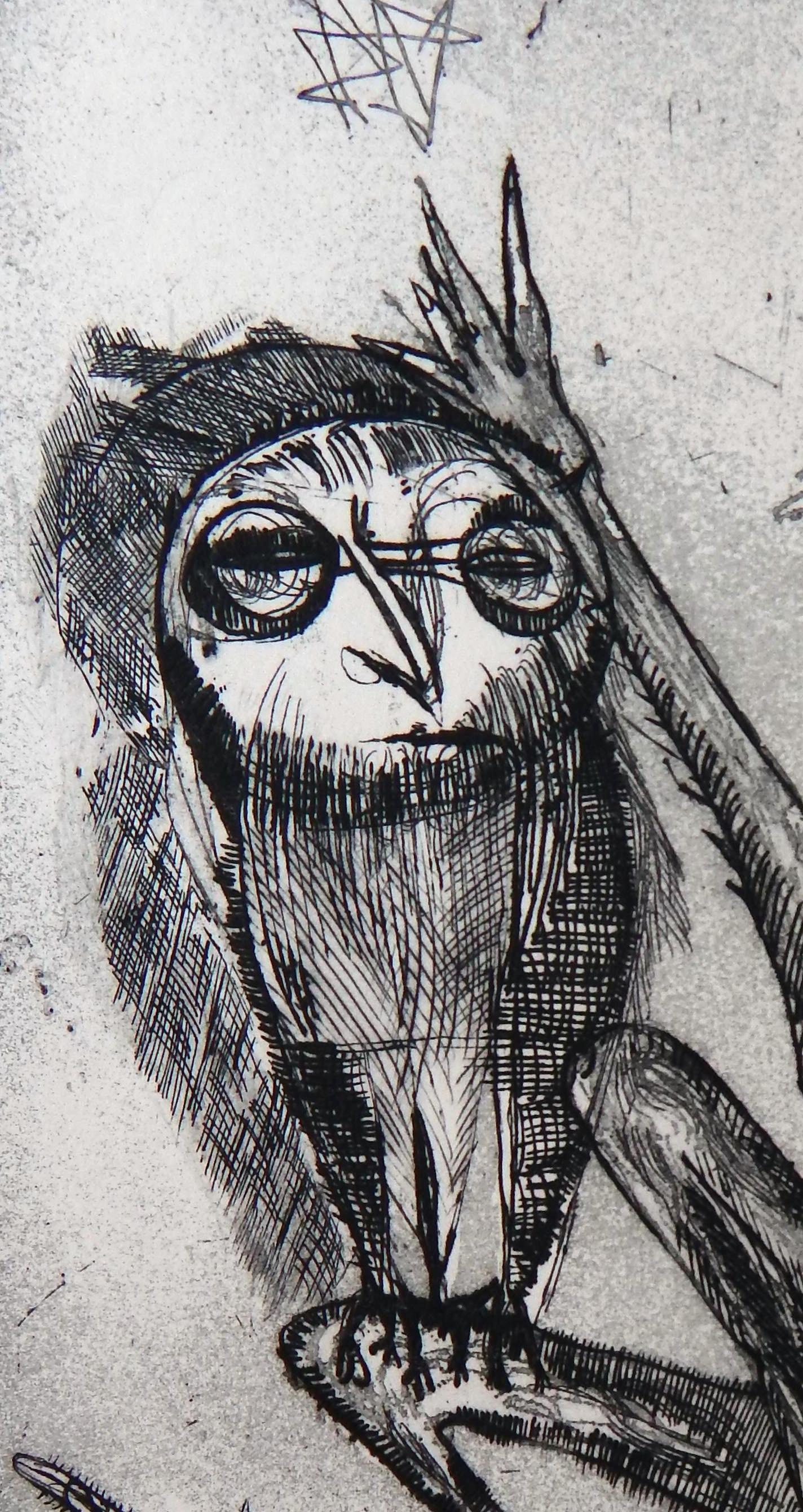 Français Germaine Richier, artiste française, eau-forte originale, figure avec hibou en vente