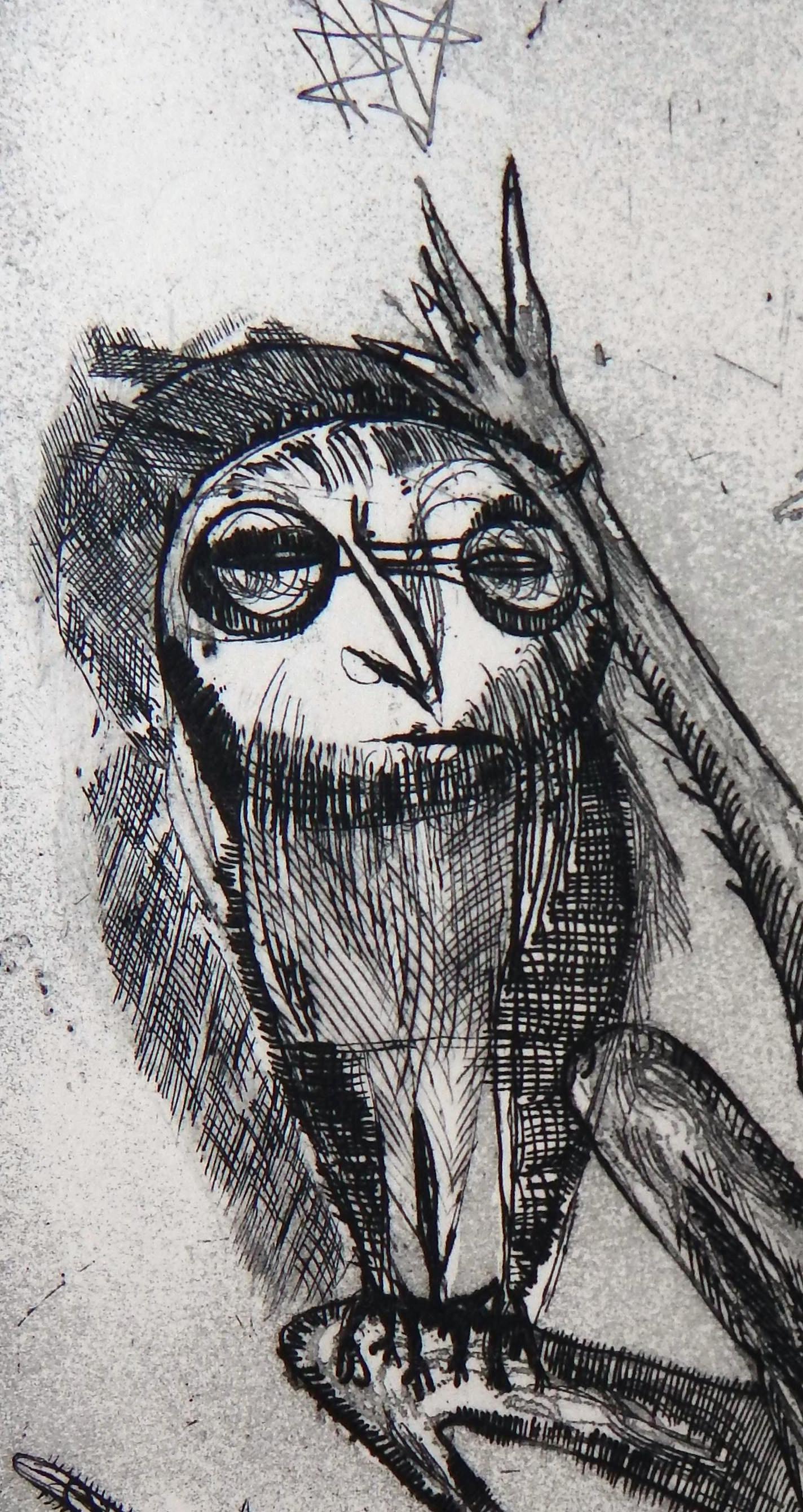 Germaine Richier Artista francesa Grabado original, Figura con búho en venta 2