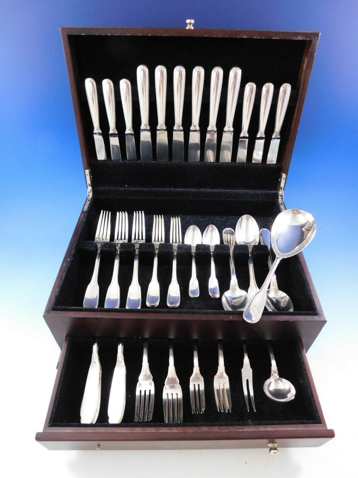 Plunir by Christofle France estate silverplate flatware set - 54 pieces. This set includes:

6 dinner knives, 8 3/4