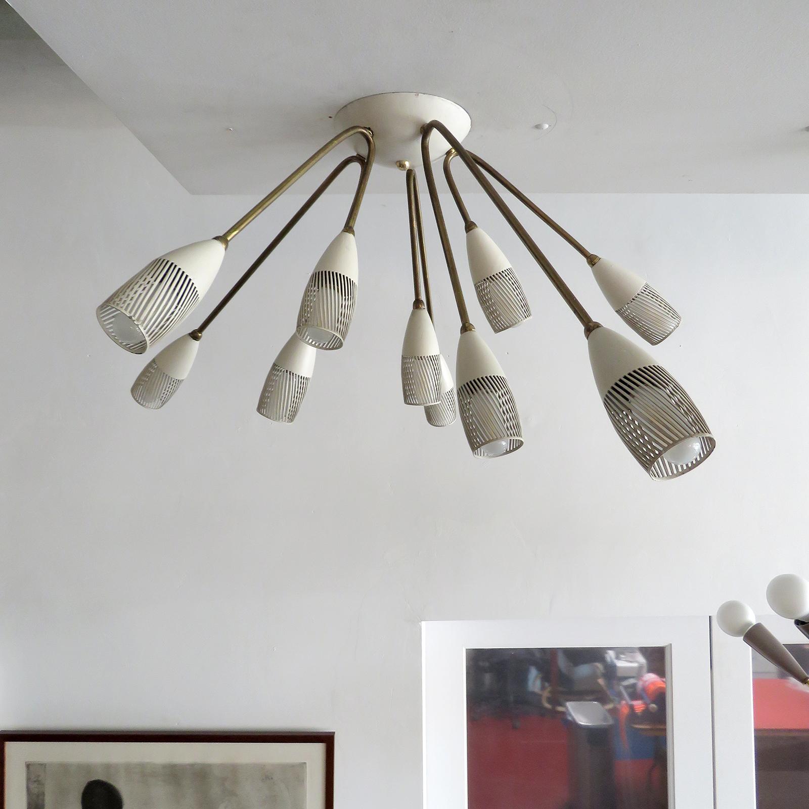 Mid-Century Modern Lampe allemande à 10 bras, 1950 en vente