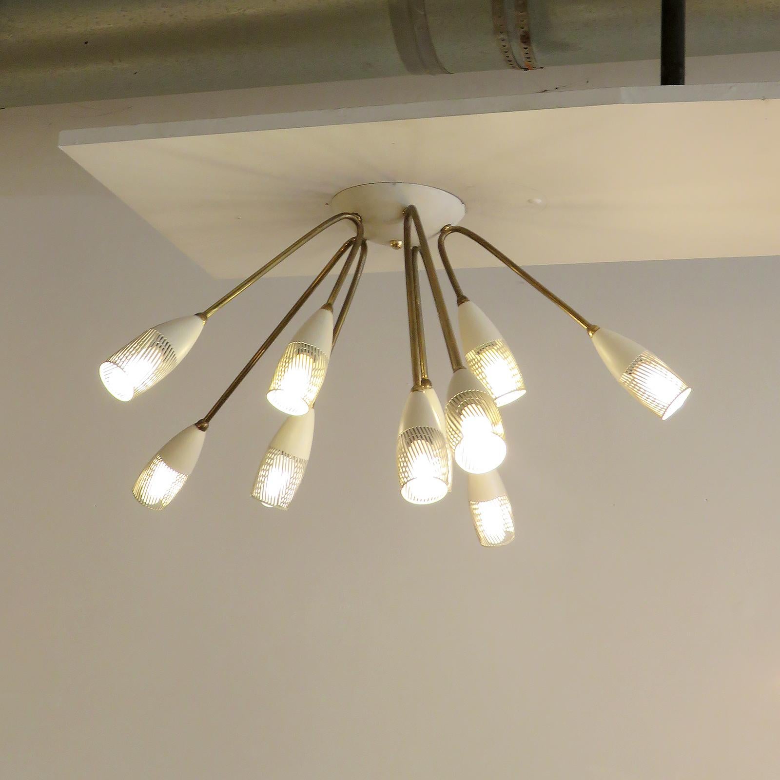 Milieu du XXe siècle Lampe allemande à 10 bras, 1950 en vente