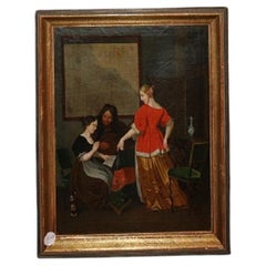 Antique German 17th-century oil on canvas depicting a Music Lesson