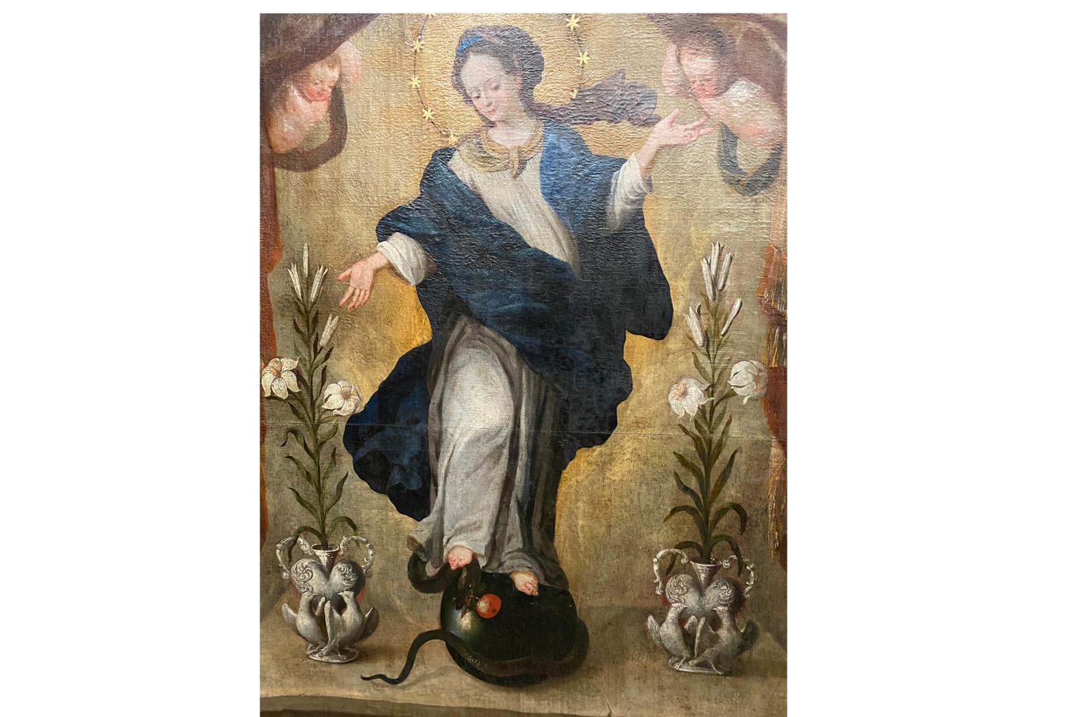German 17th Century Painting Of The Madonna In Good Condition For Sale In Atlanta, GA