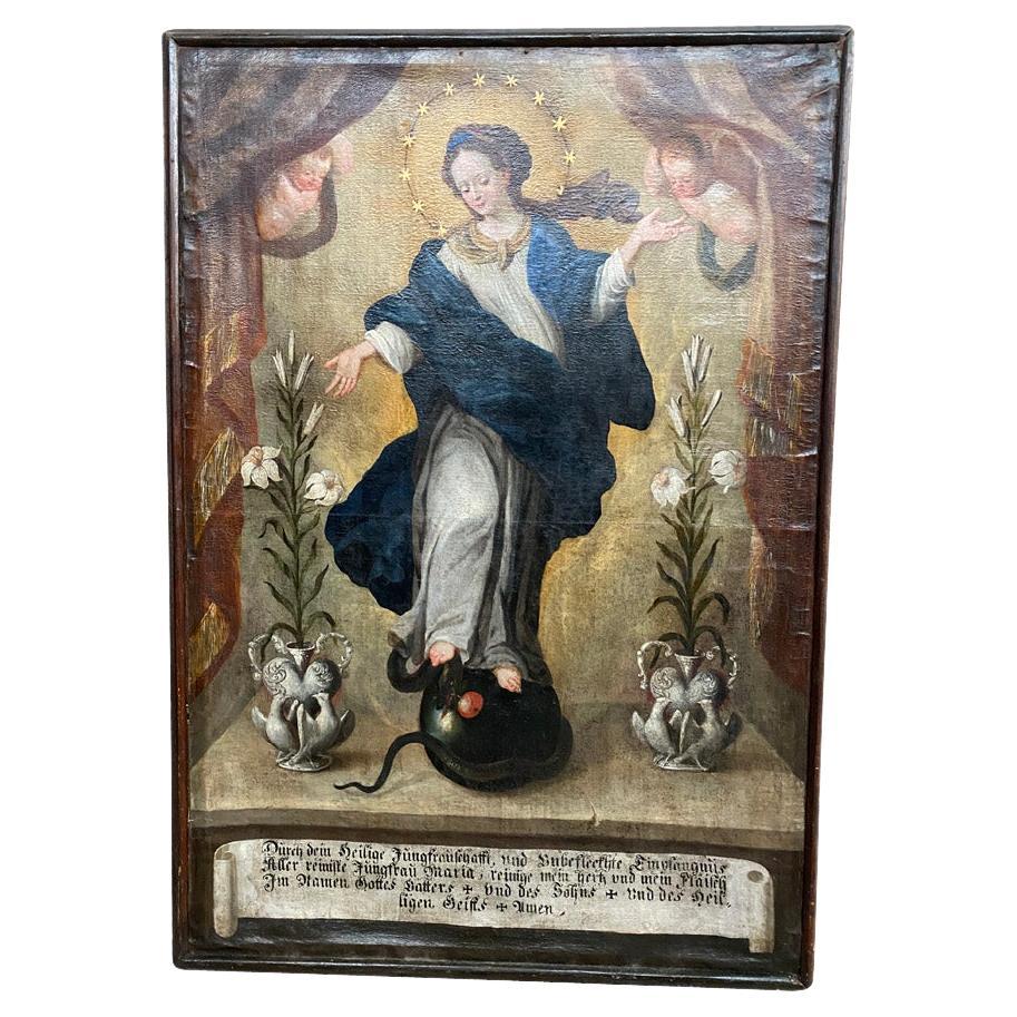 German 17th Century Painting Of The Madonna For Sale