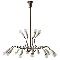 German 18-Arm Brass Chandelier, 1950