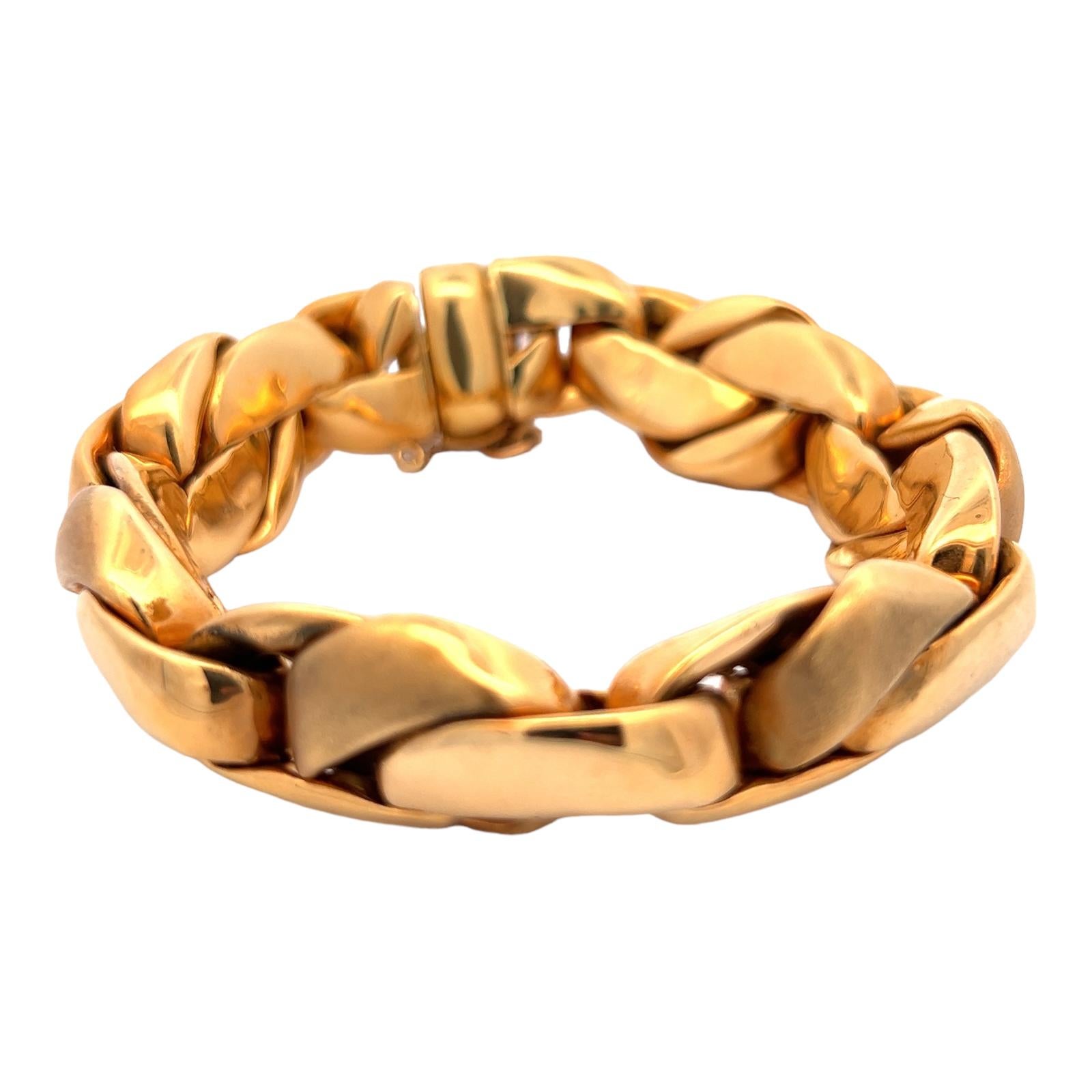 Deutsches 18 Karat Gelbgold geflochtenes hochpoliertes & satiniertes Gliederarmband im Zustand „Hervorragend“ in Boca Raton, FL