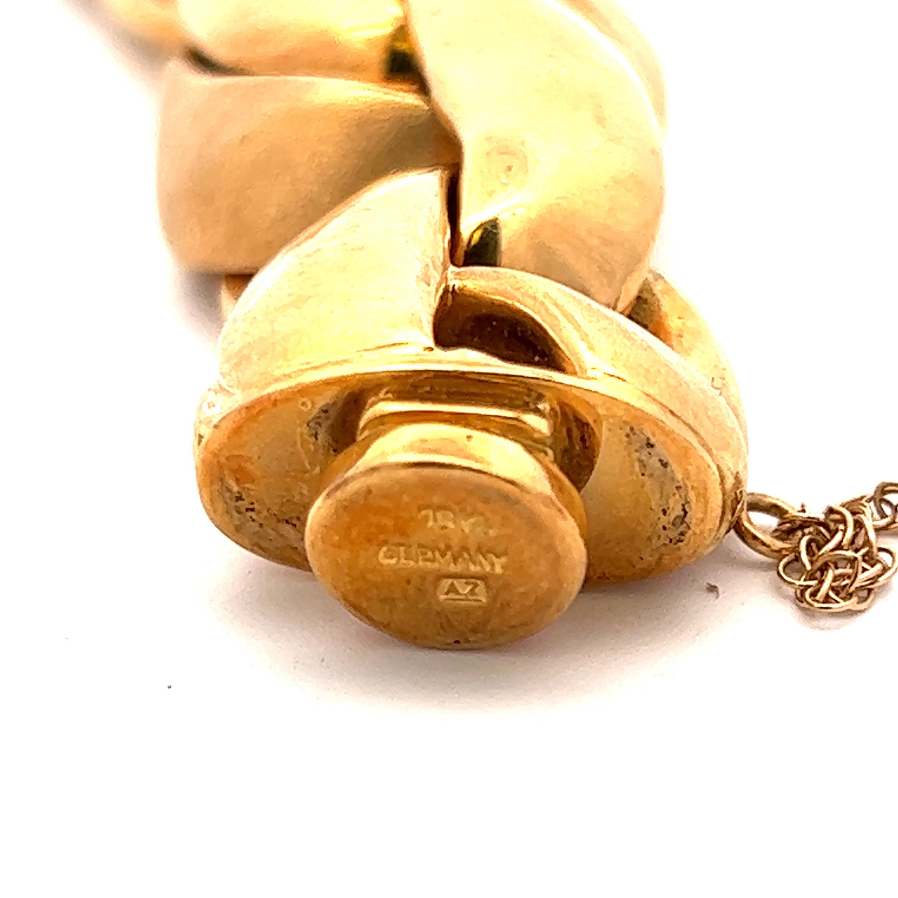 Deutsches 18 Karat Gelbgold geflochtenes hochpoliertes & satiniertes Gliederarmband Damen
