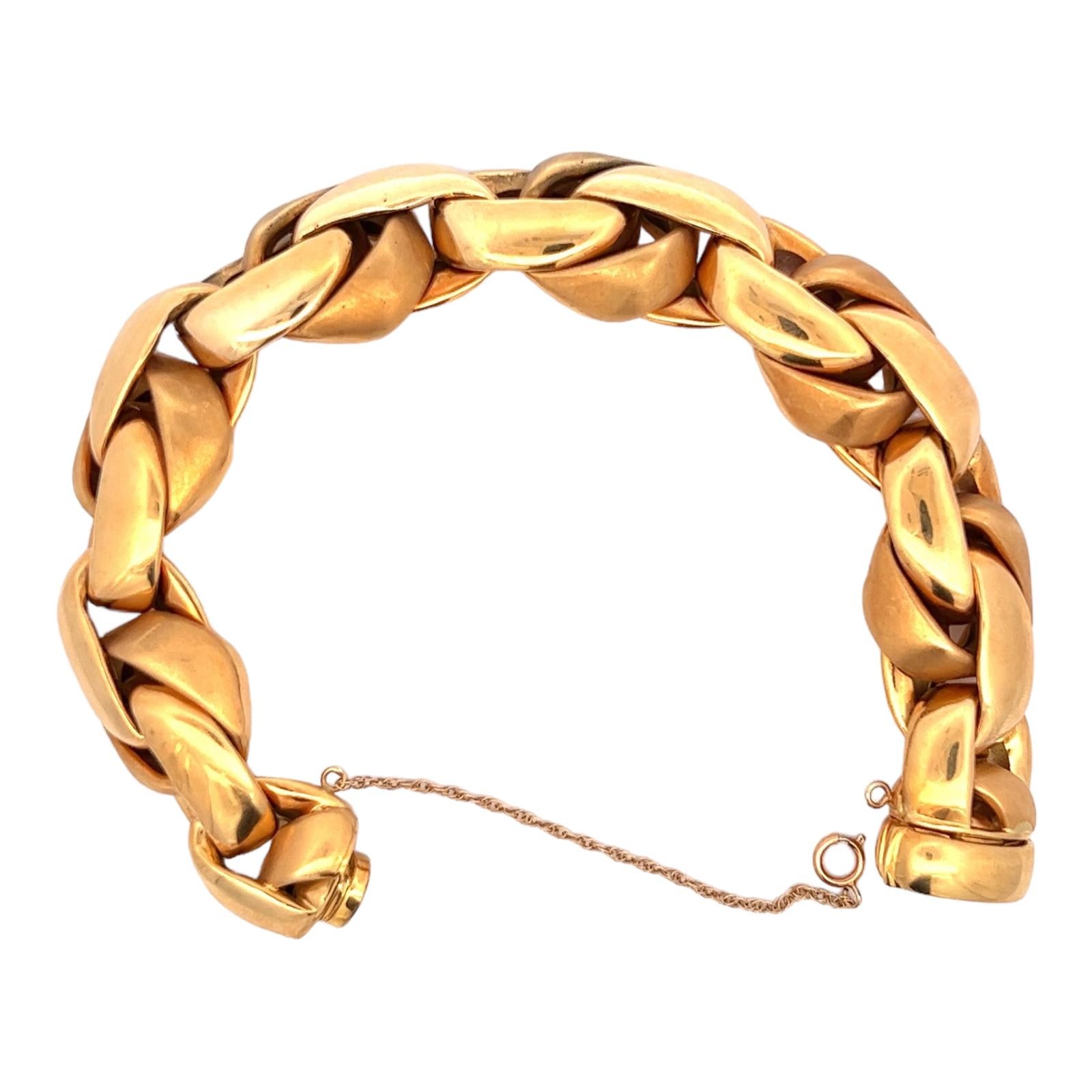 Deutsches 18 Karat Gelbgold geflochtenes hochpoliertes & satiniertes Gliederarmband 2
