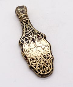 GERMAN 1800 Fabulous Perfume Bottle In Red Glass Mount In Gilt .850 Sterling