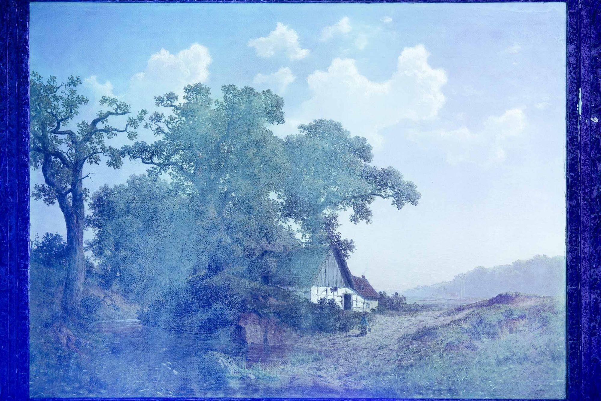 German 1884 Landscape Painting of “Dutch Homestead” by Joseph Jansen For Sale 6
