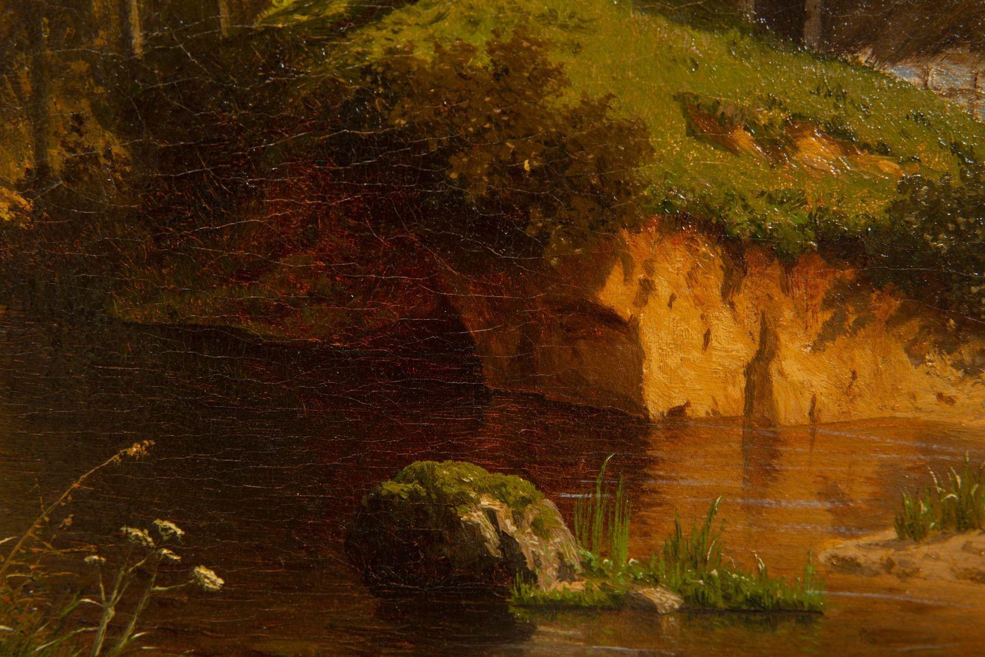 German 1884 Landscape Painting of “Dutch Homestead” by Joseph Jansen For Sale 7