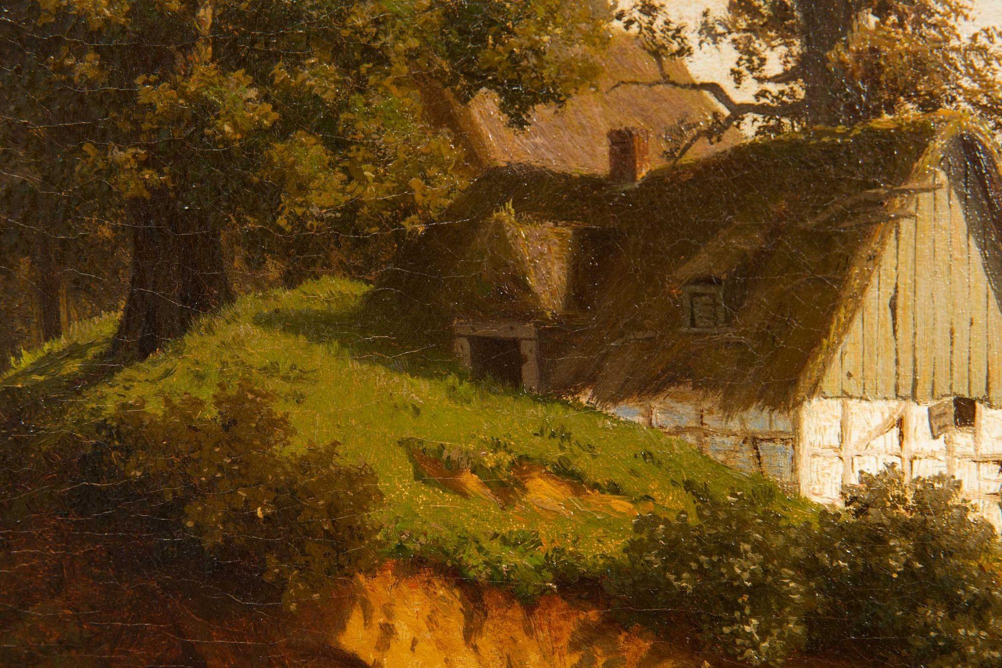 German 1884 Landscape Painting of “Dutch Homestead” by Joseph Jansen For Sale 9