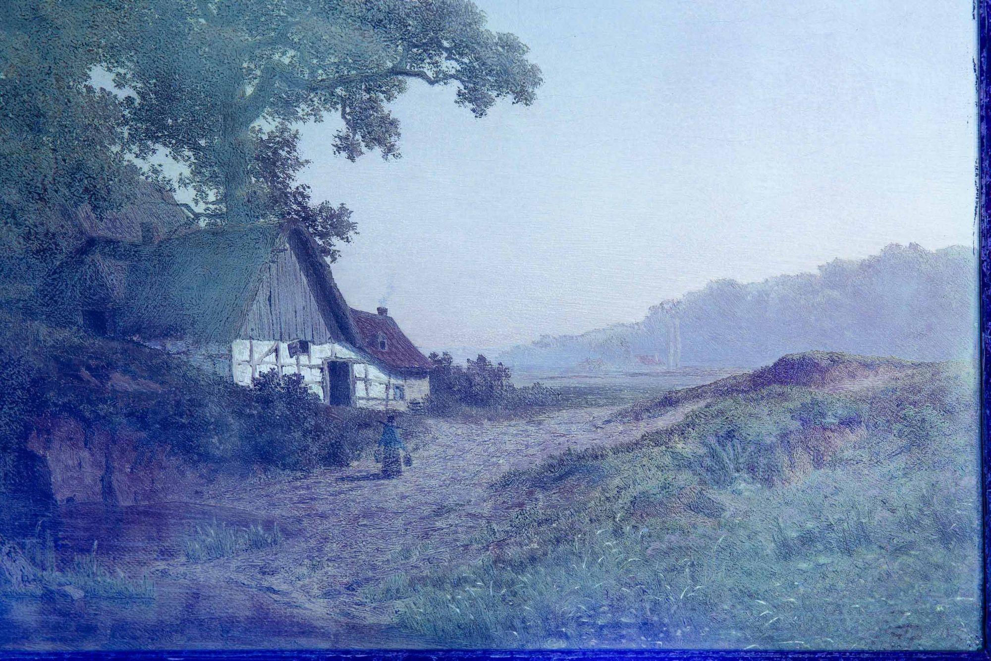 German 1884 Landscape Painting of “Dutch Homestead” by Joseph Jansen For Sale 13
