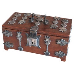 Antique GERMAN 1890 Treasure Chest Decorative Box In Cedar Wood & Silver Hardware