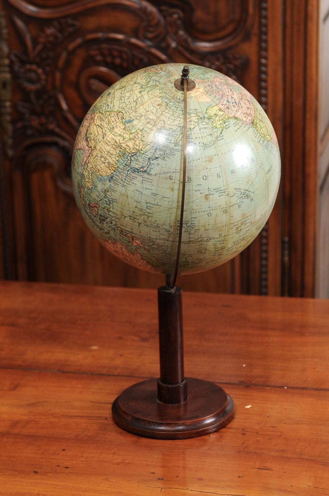 German 1890s Columbus Volksglobus Terrestrial Globe with Circular Wooden Base 6