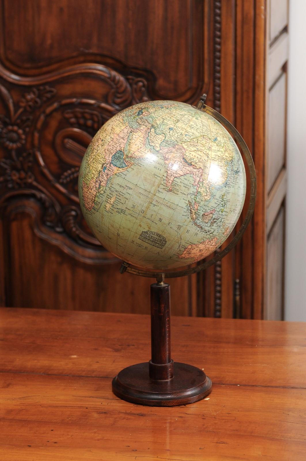 German 1890s Columbus Volksglobus Terrestrial Globe with Circular Wooden Base 7