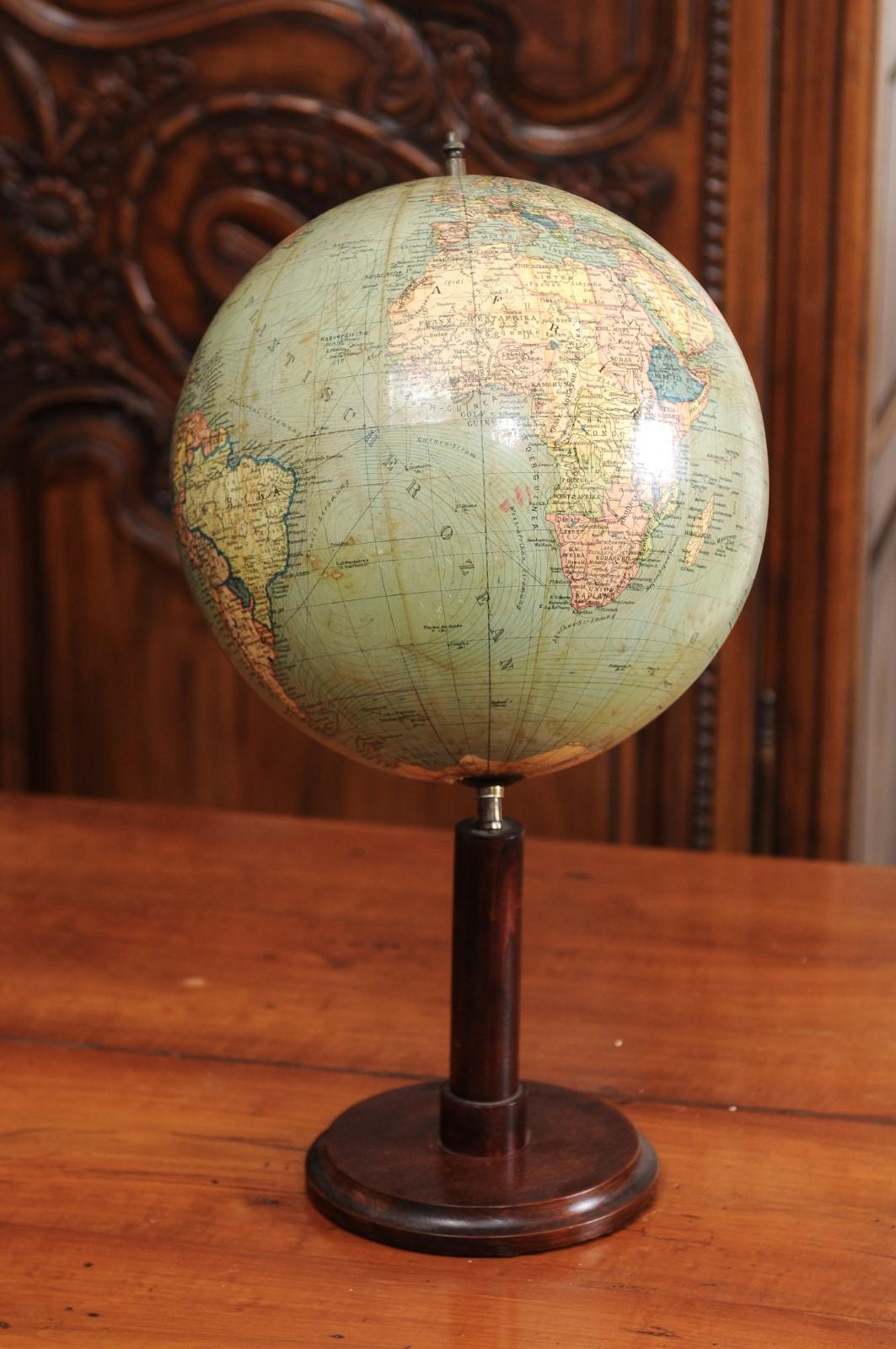 German 1890s Columbus Volksglobus Terrestrial Globe with Circular Wooden Base 8