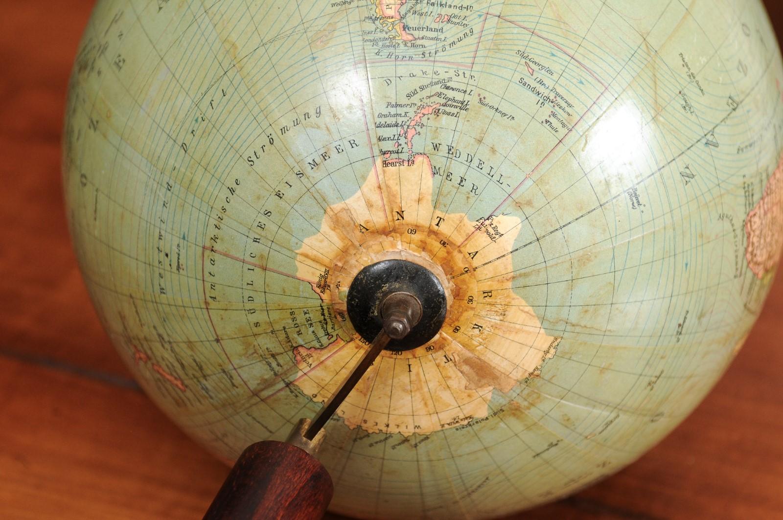 German 1890s Columbus Volksglobus Terrestrial Globe with Circular Wooden Base 10