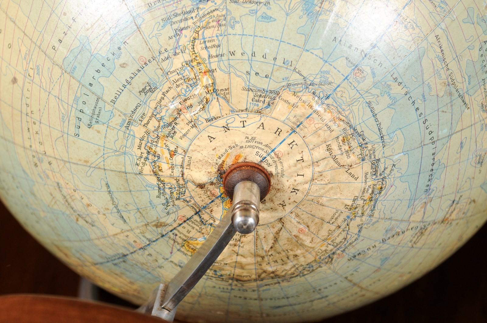 German 1890s Terrestrial Globe on Wooden Base Signed Professor Dr. Arthur Krause 6
