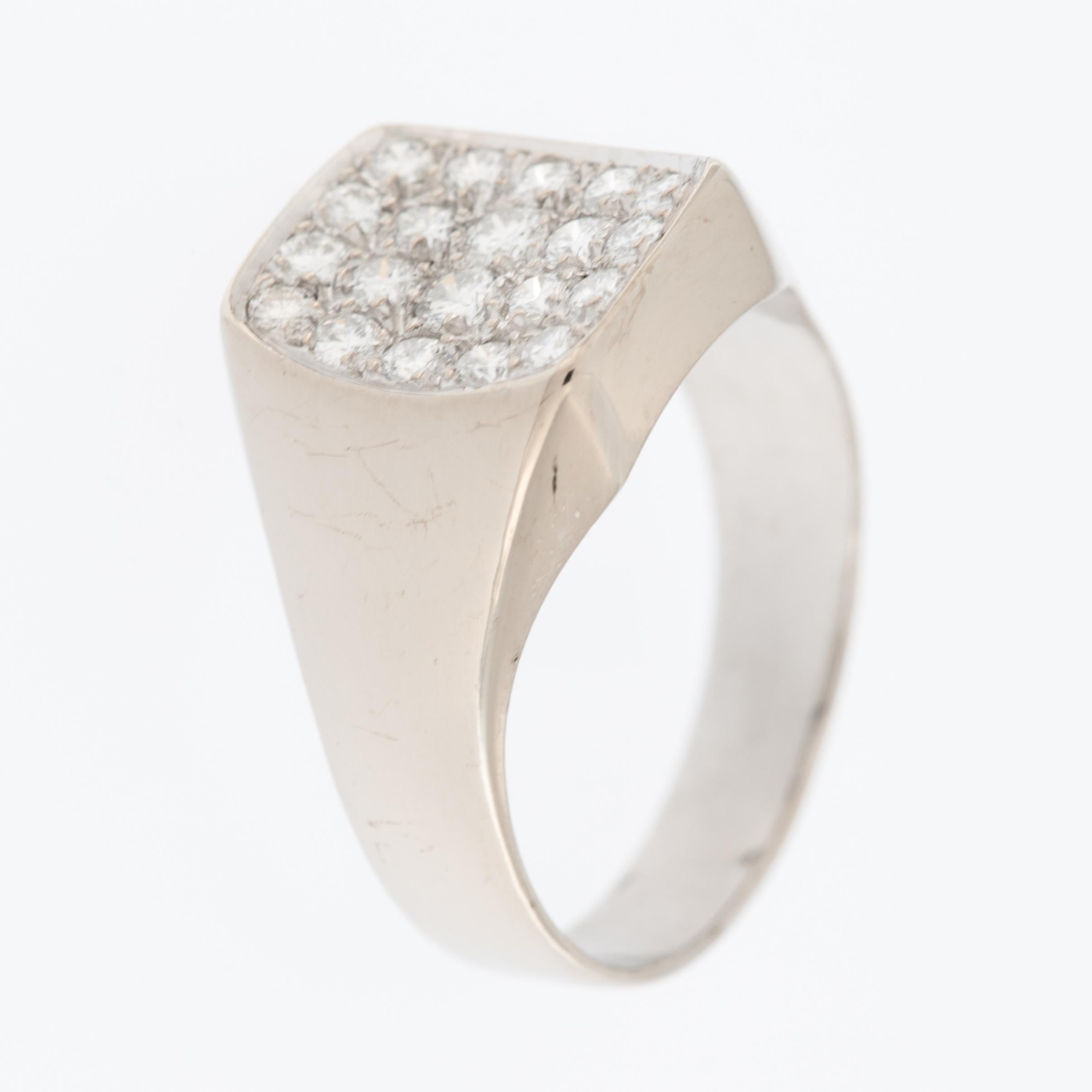 Modern German 18 karat White Gold Signet Ring with Diamonds For Sale