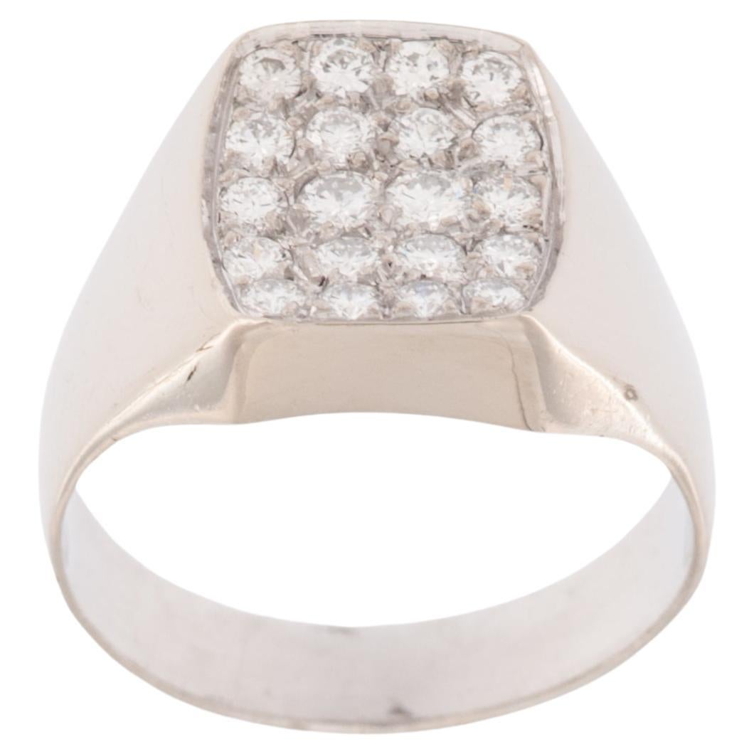 German 18 karat White Gold Signet Ring with Diamonds For Sale