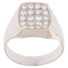 Bague signet allemande en or blanc 18 carats avec diamants