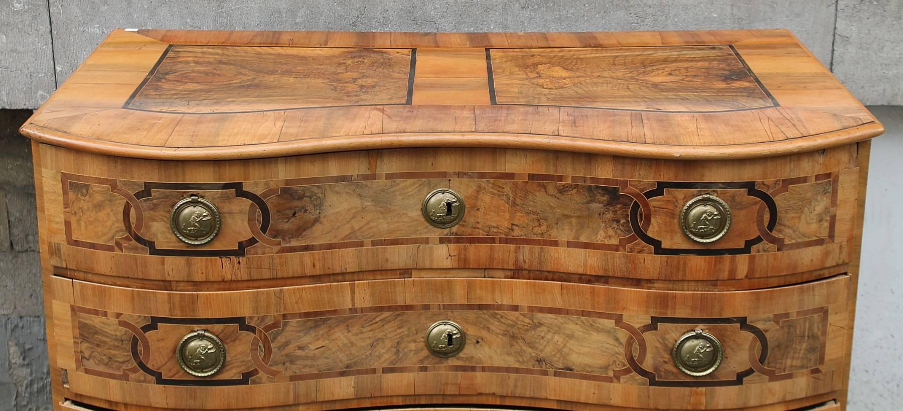 Gilt German 18th Century Walnut, Chest of Drawers For Sale