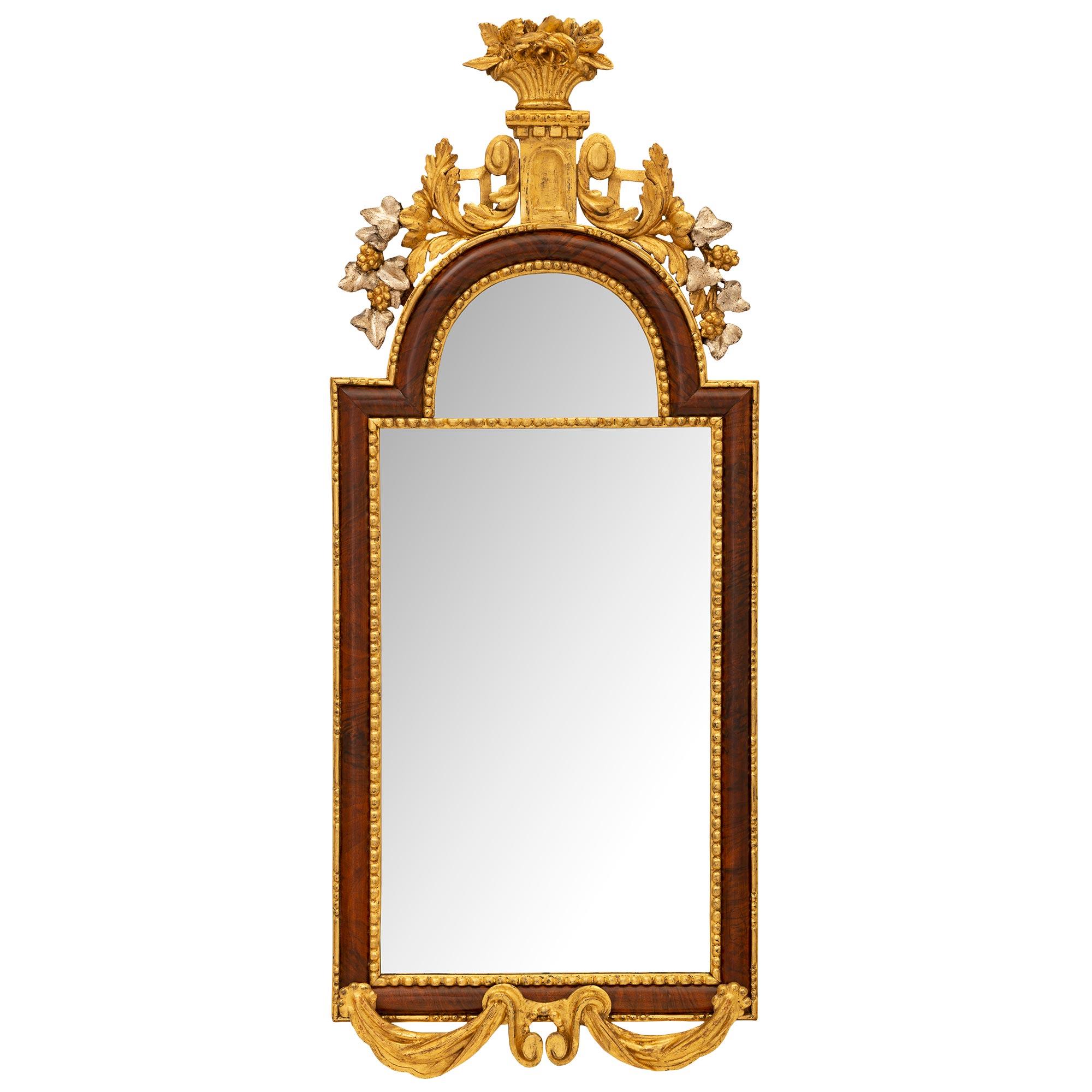 German 18th Century Neo-Classical Period Burl Walnut, Giltwood and Mecca Mirror For Sale