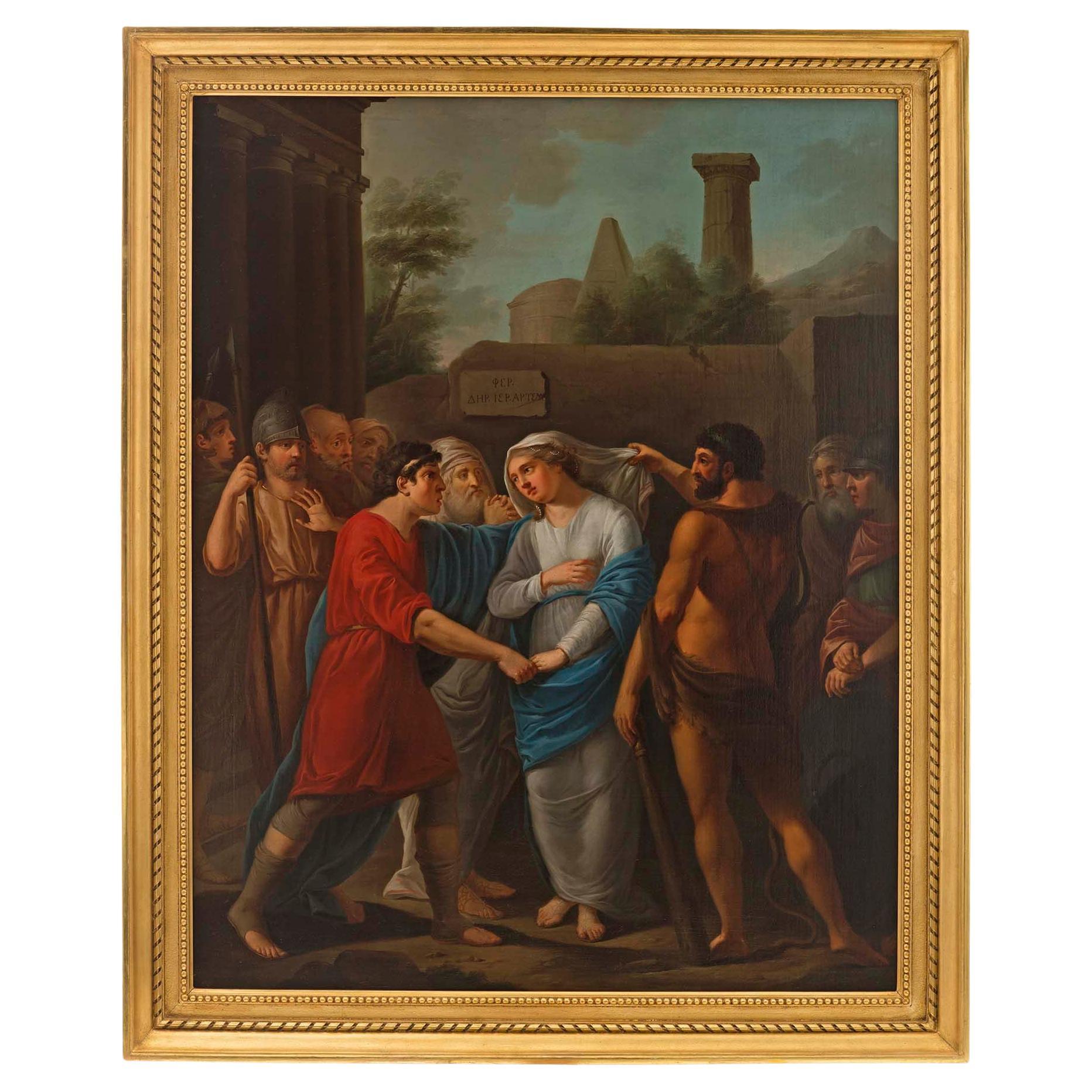 German 18th Century Neoclassical Themed Oil on Canvas