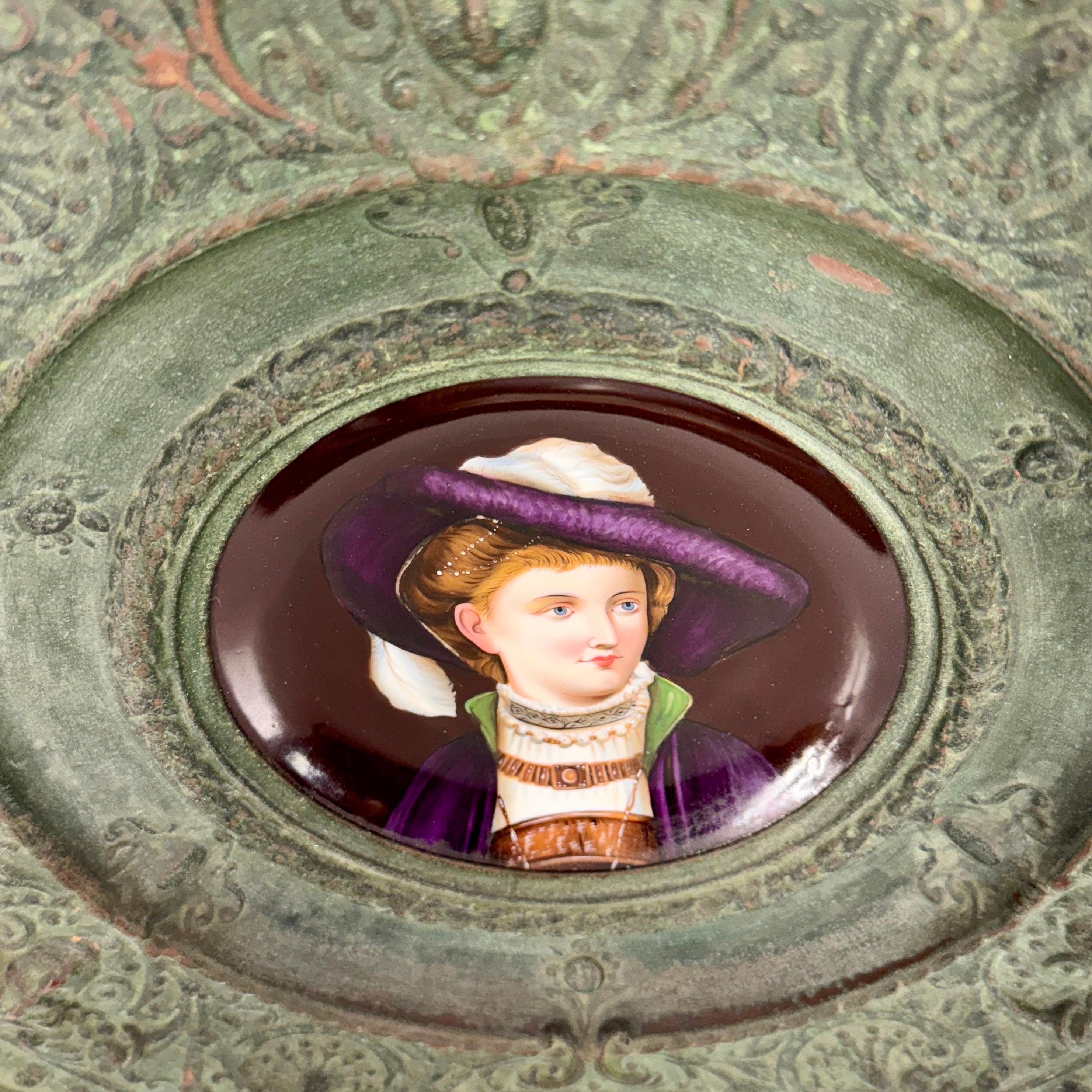 German 18th Century Porcelain Copper Wall Appliqué of Lady For Sale 9