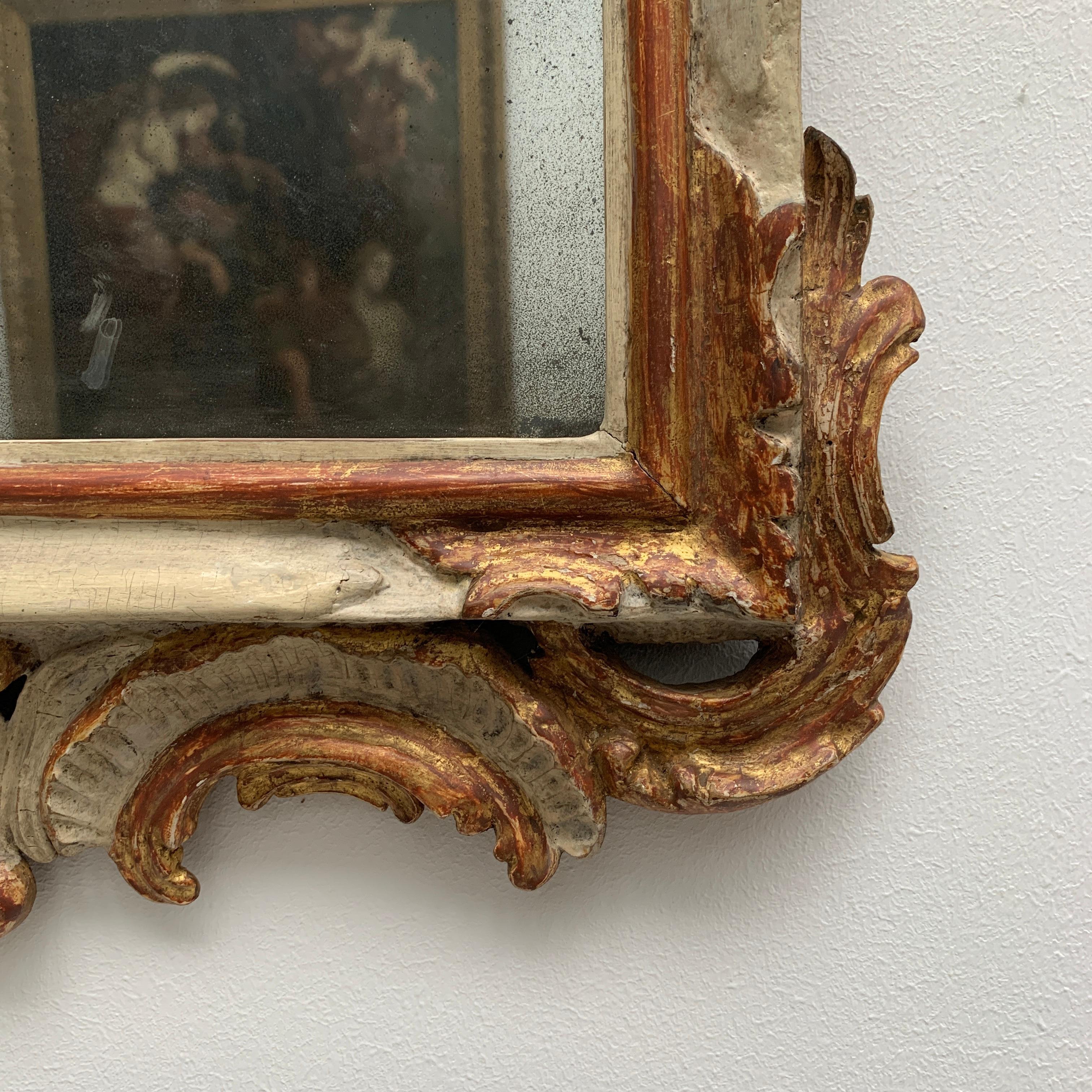 Carved German 18th Century Rococo Mirror, Bavaria, White Painted For Sale