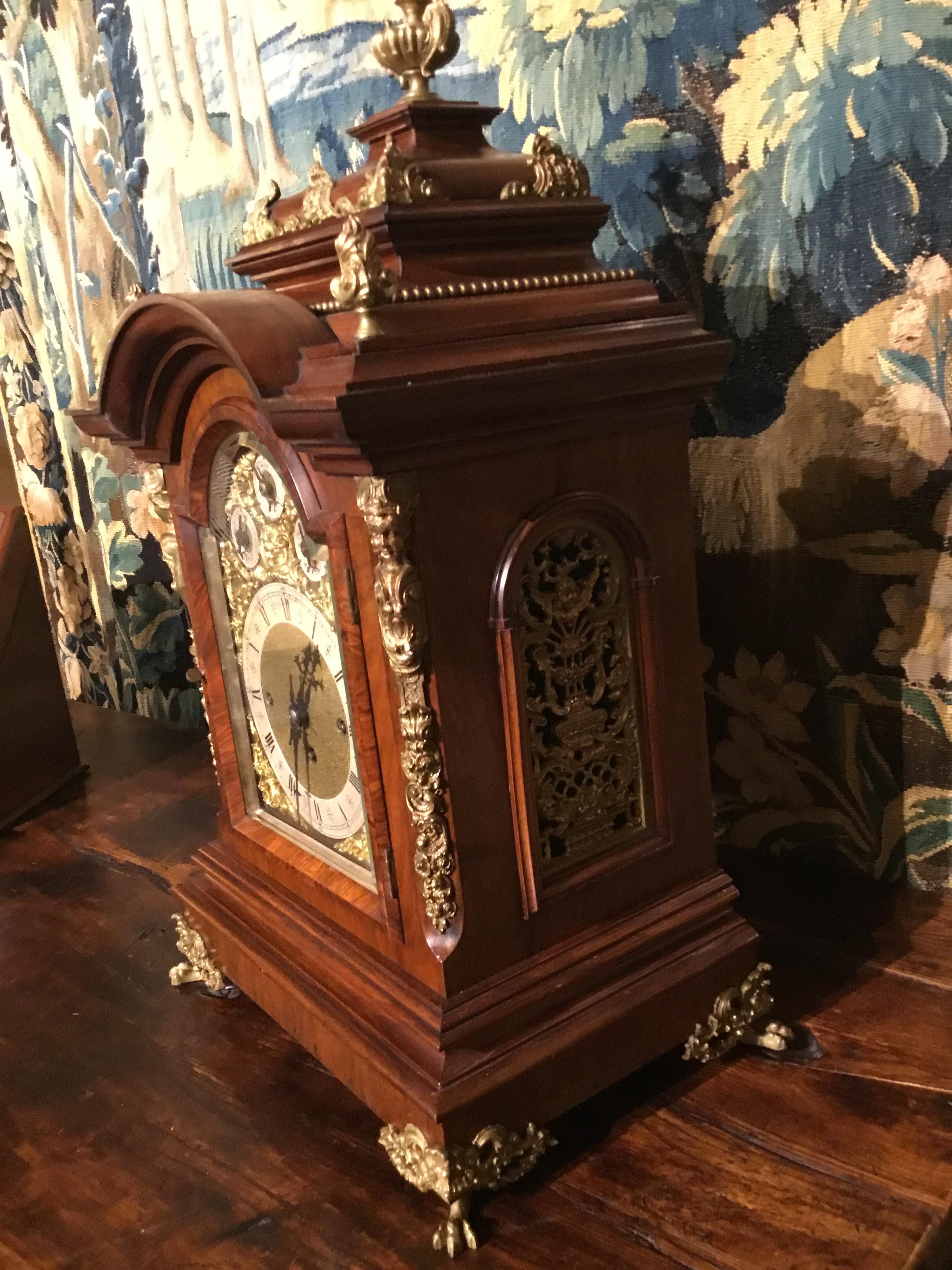 German 19th Century Bracket Clock, Walnut with Westminster Chimes on 8 Bells In Good Condition For Sale In Houston, TX