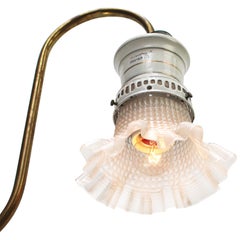 German 1900s Frosted Glass Brass & Enamel Converted Gas Wall Lamp