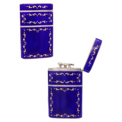 GERMAN 1920 Enameled Compendium Cigarette Case & Lighter In Sterling Silver