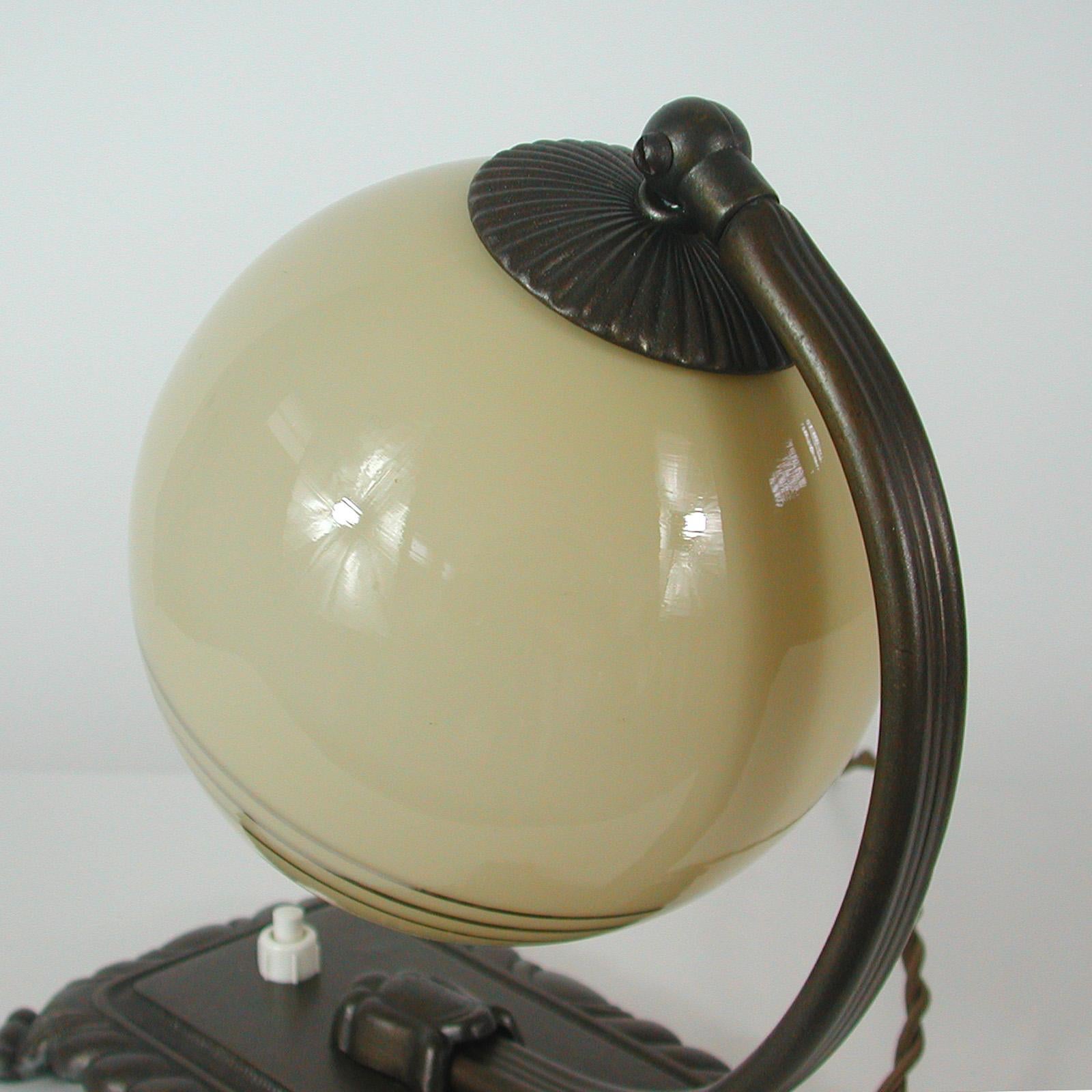 German 1920s Art Deco Bronze and Opaline Table Lamp 6