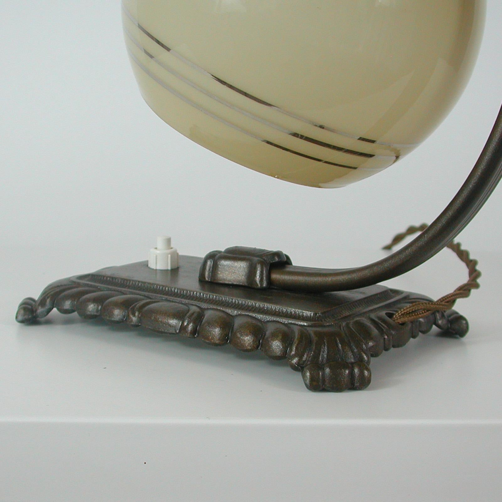 German 1920s Art Deco Bronze and Opaline Table Lamp 7