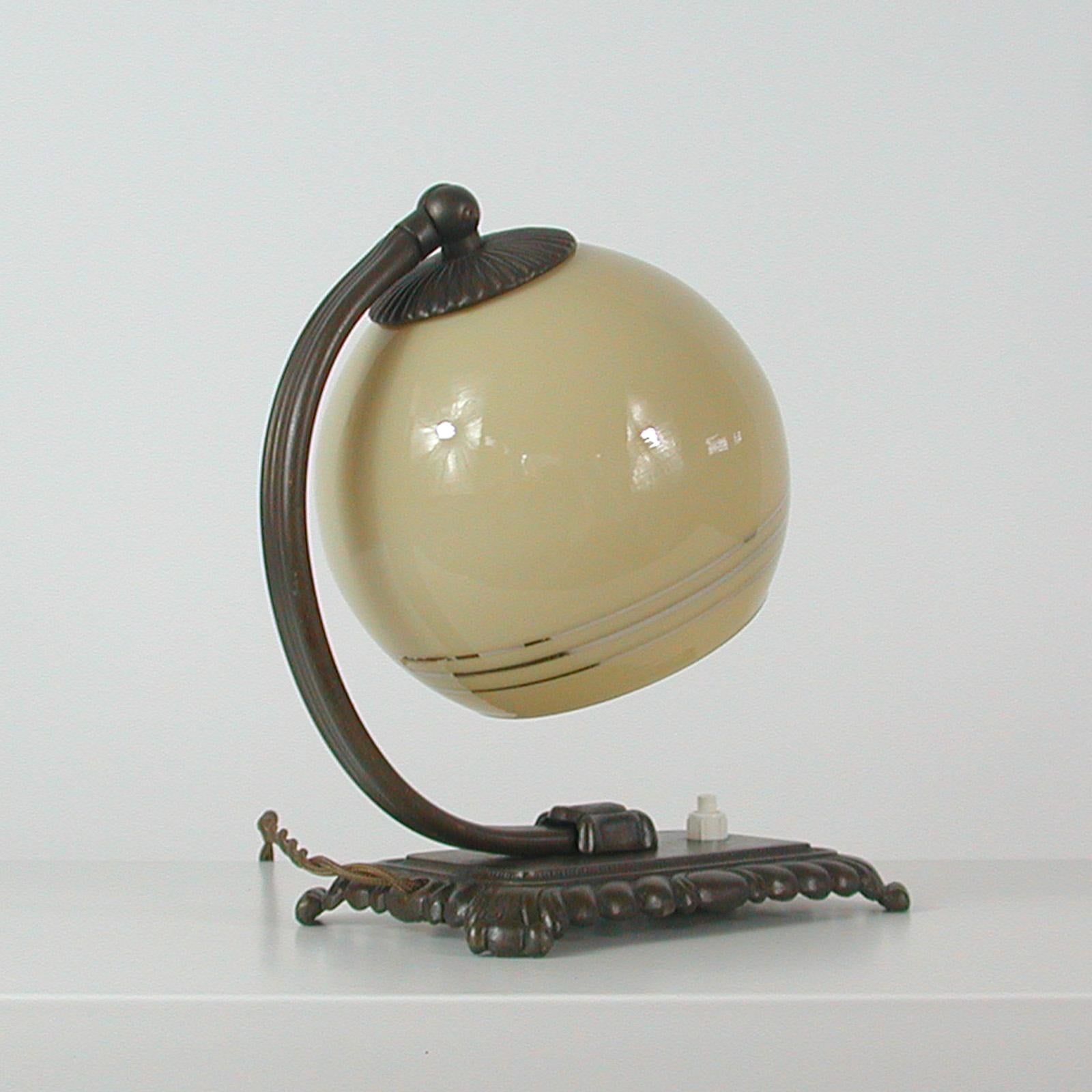 German 1920s Art Deco Bronze and Opaline Table Lamp 4