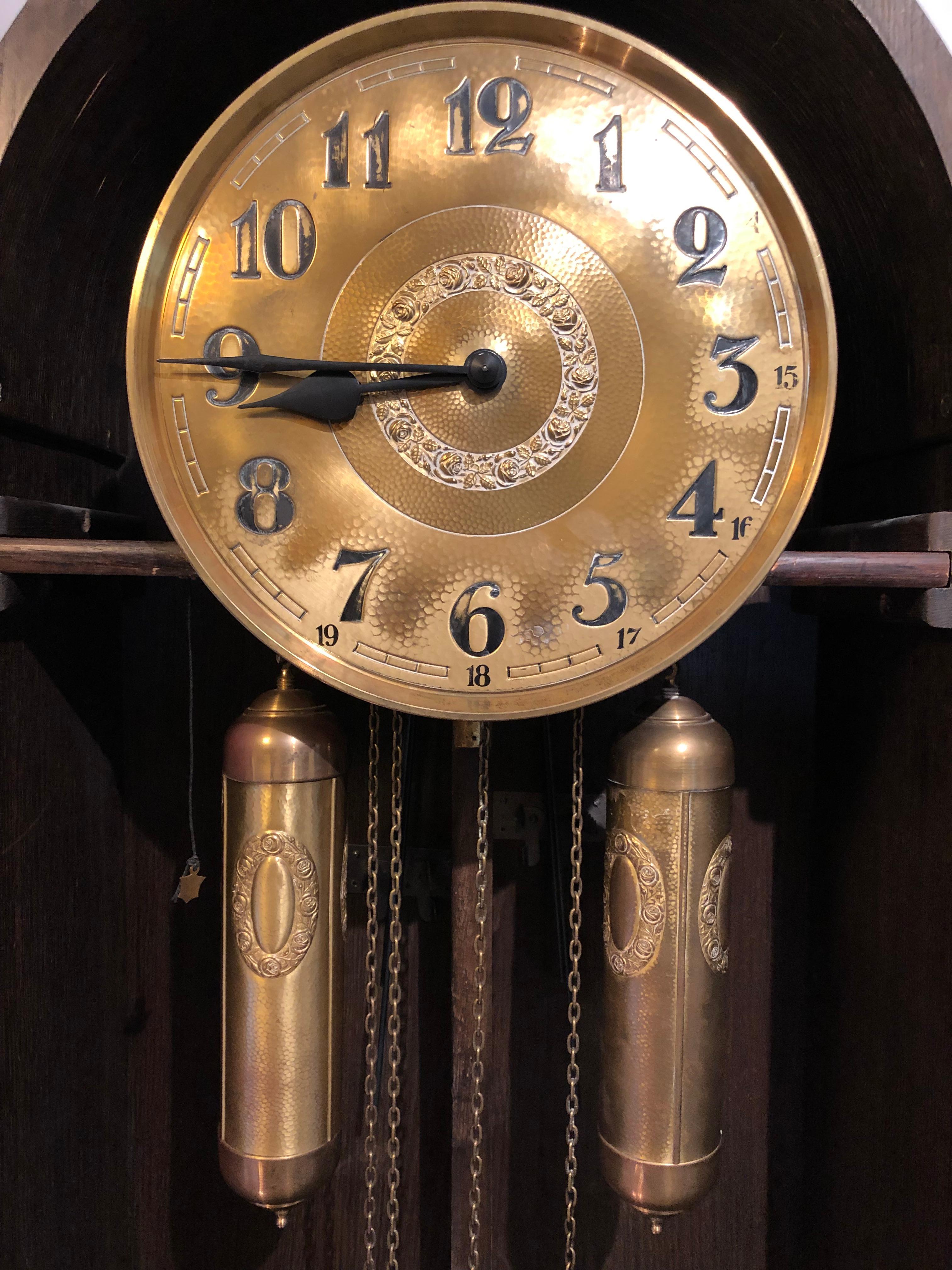 German 1920s Grandfather Clock with Brass Dial 1
