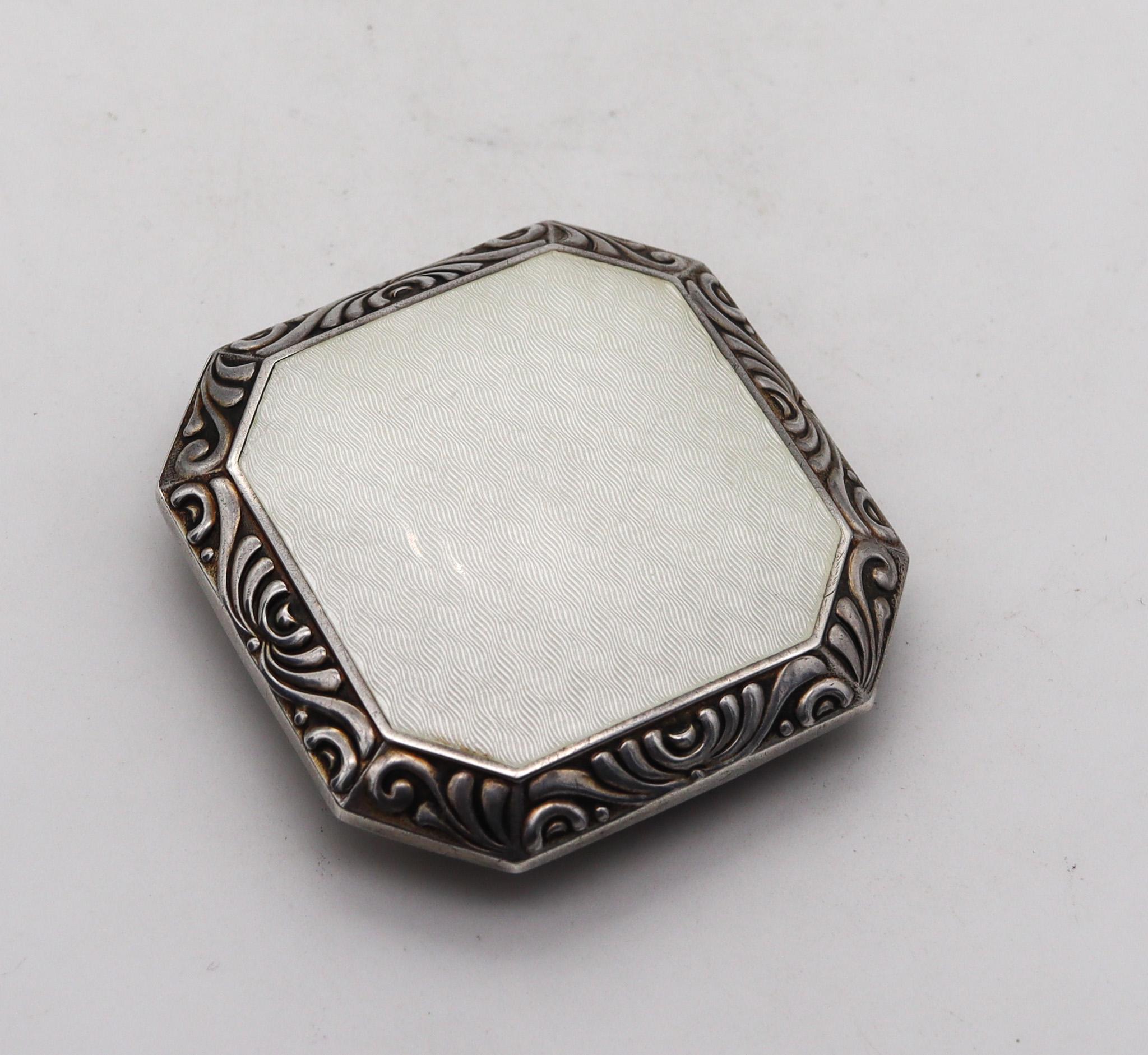Early 20th Century German 1923 Bauhaus Geometric Enamel And Guilloche Pill Box In .925 Sterling For Sale