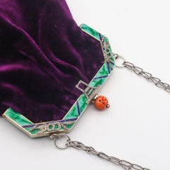 Borsa di gala smaltata Art Deco tedesca del 1925 in argento 935 con pietre preziose