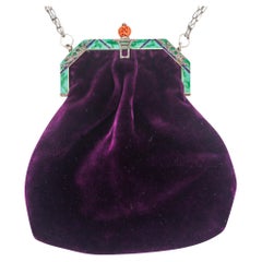 Borsa di gala smaltata Art Deco tedesca del 1925 in argento 935 con pietre preziose