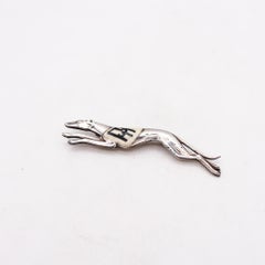 German 1925 Art Deco Enameled No-3 Greyhound Dog Pin Brooch In Sterling Silver
