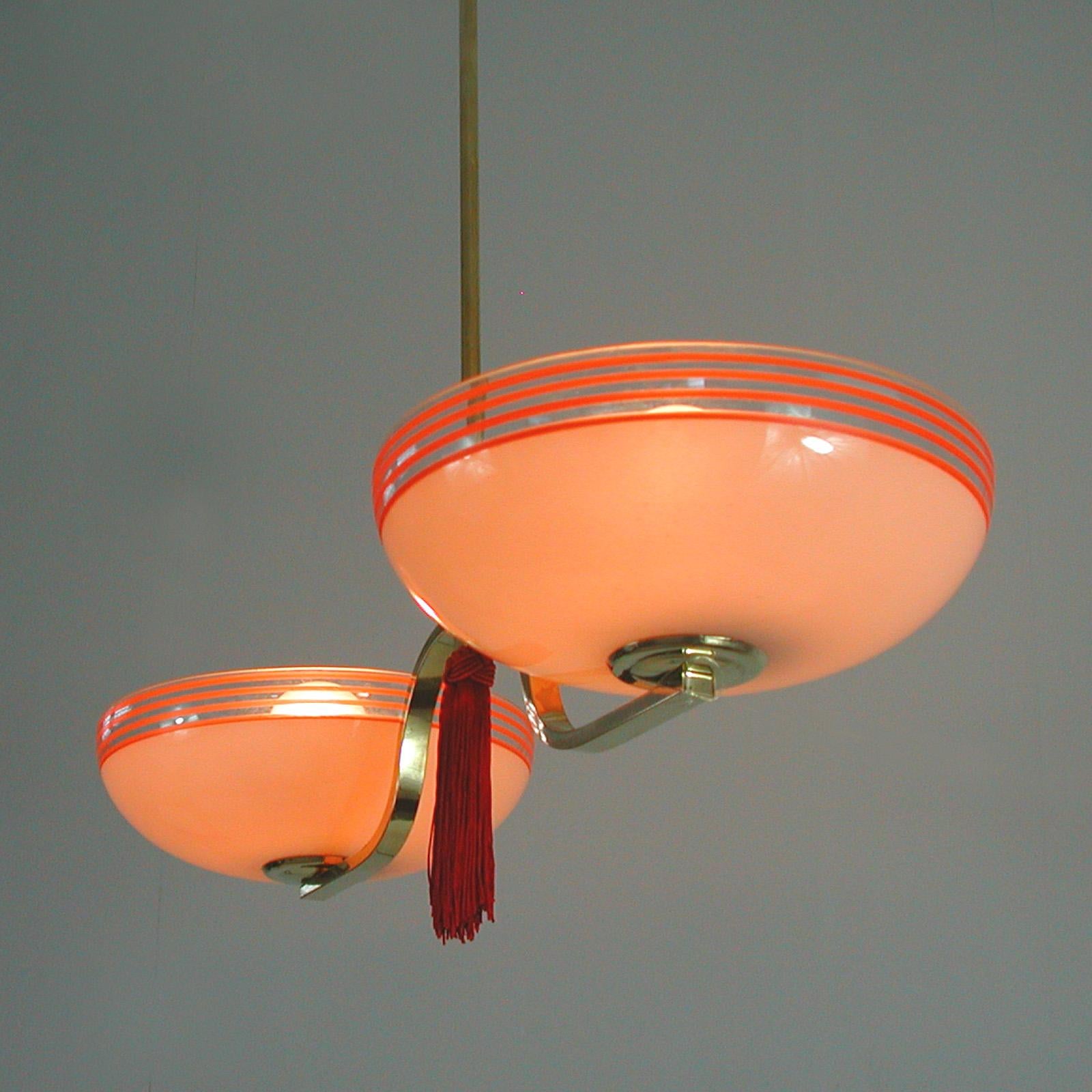 German 1930s Pale Pink and Red Chandelier 5